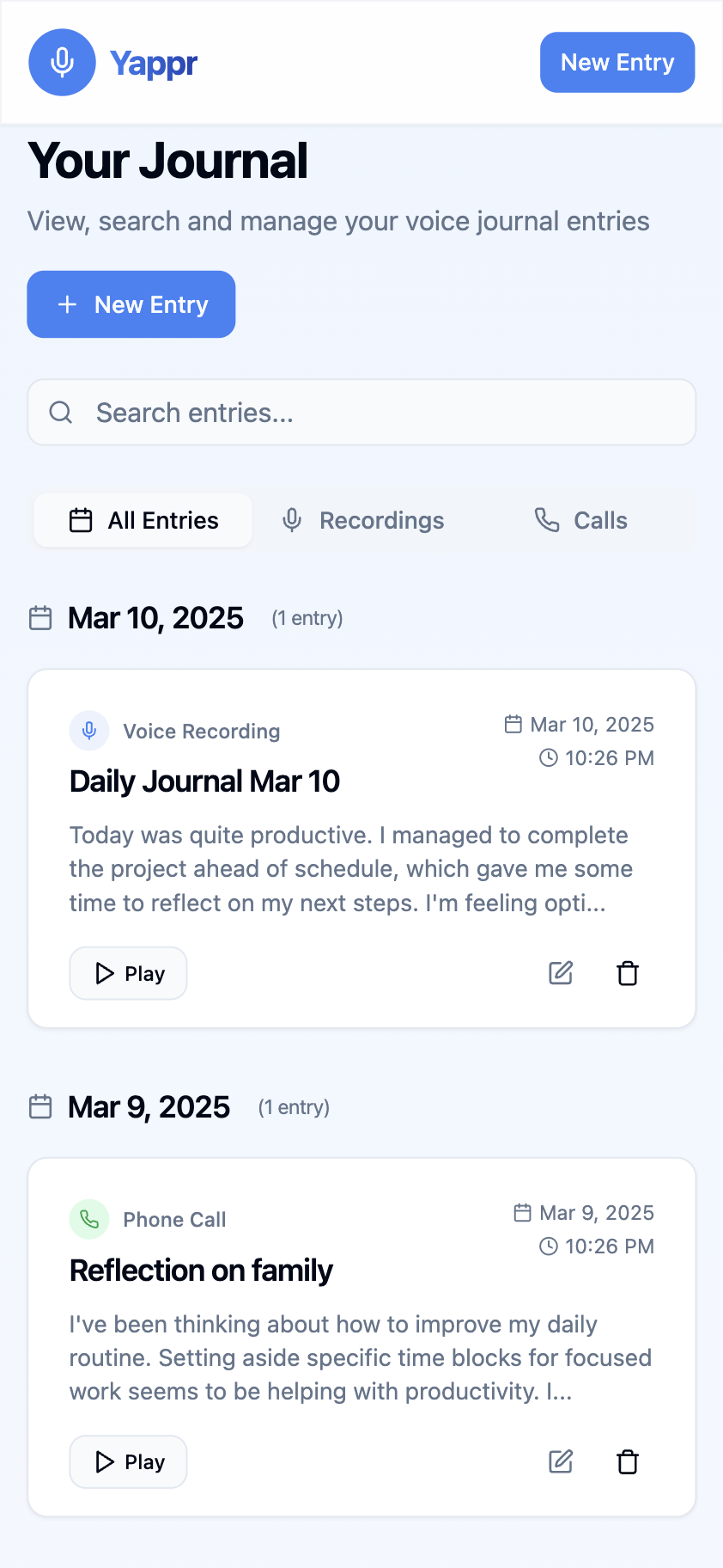 Yappr App Interface